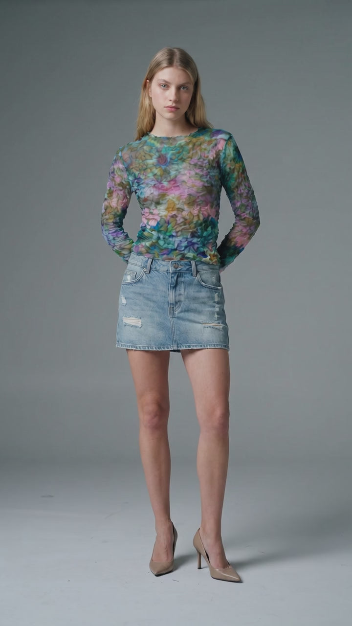 Watercolor Floral Mesh Long Sleeve Top - Above the Crowd Boutique