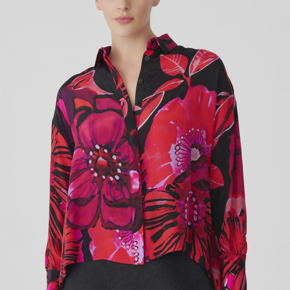 Black & Red Oversized Floral Button-Down Shirt - Above the Crowd Boutique