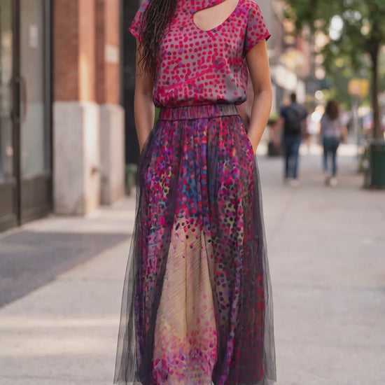 Artistic Dot Print Blouse And Tulle Midi Skirt Two-Piece Suit - Above the Crowd Boutique