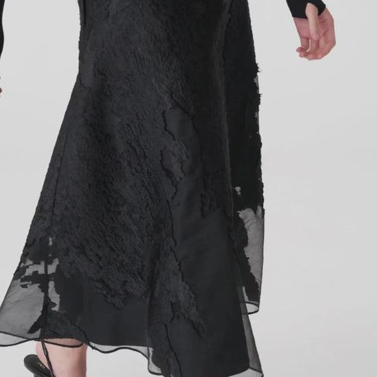Black Textured Lace & Sheer Organza Midi Skirt -Above the Crowd Boutique