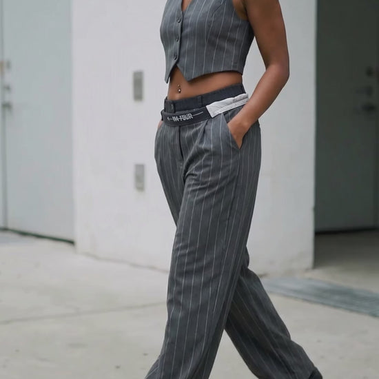 H-4 Pinstripe Wide-Leg Tailored Pants - Above the Crowd Boutique