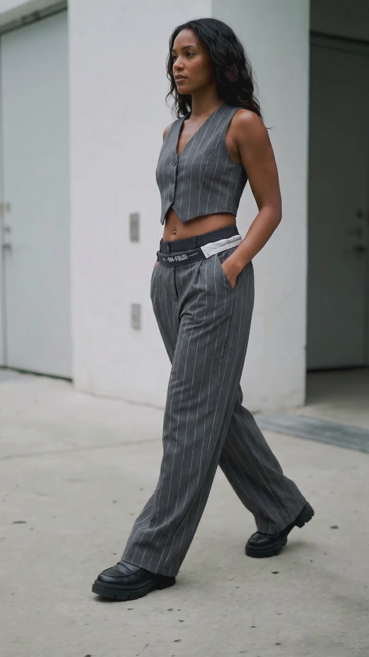 H-4 Pinstripe Wide-Leg Tailored Pants - Above the Crowd Boutique