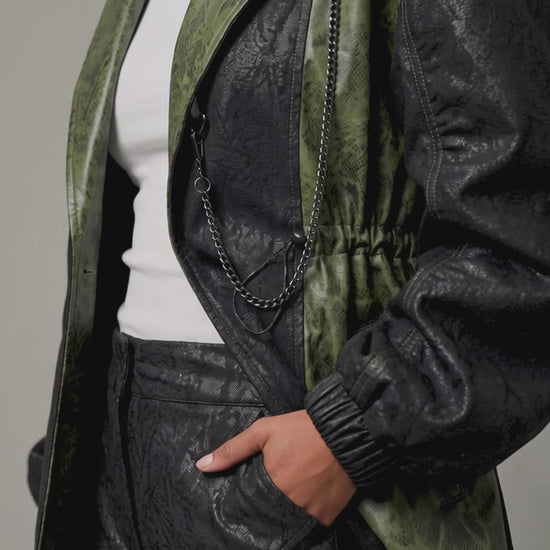 Two-Tone Black & Olive Drawstring Statement Jacket - Above the Crowd Boutique