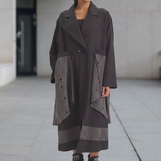 Black & Charcoal Mixed-Media Statement Trench Coat - Above the Crowd Boutique