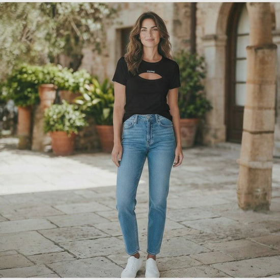 Women Tailored T-Shirt With Front Slit CK2065 Nobello - Above the Crowd Boutique