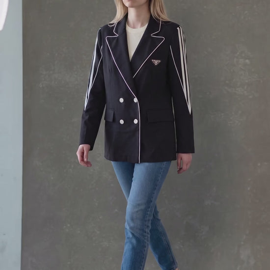 Black Contrast-Piping Double-Breasted Blazer - Above the Crowd Boutique