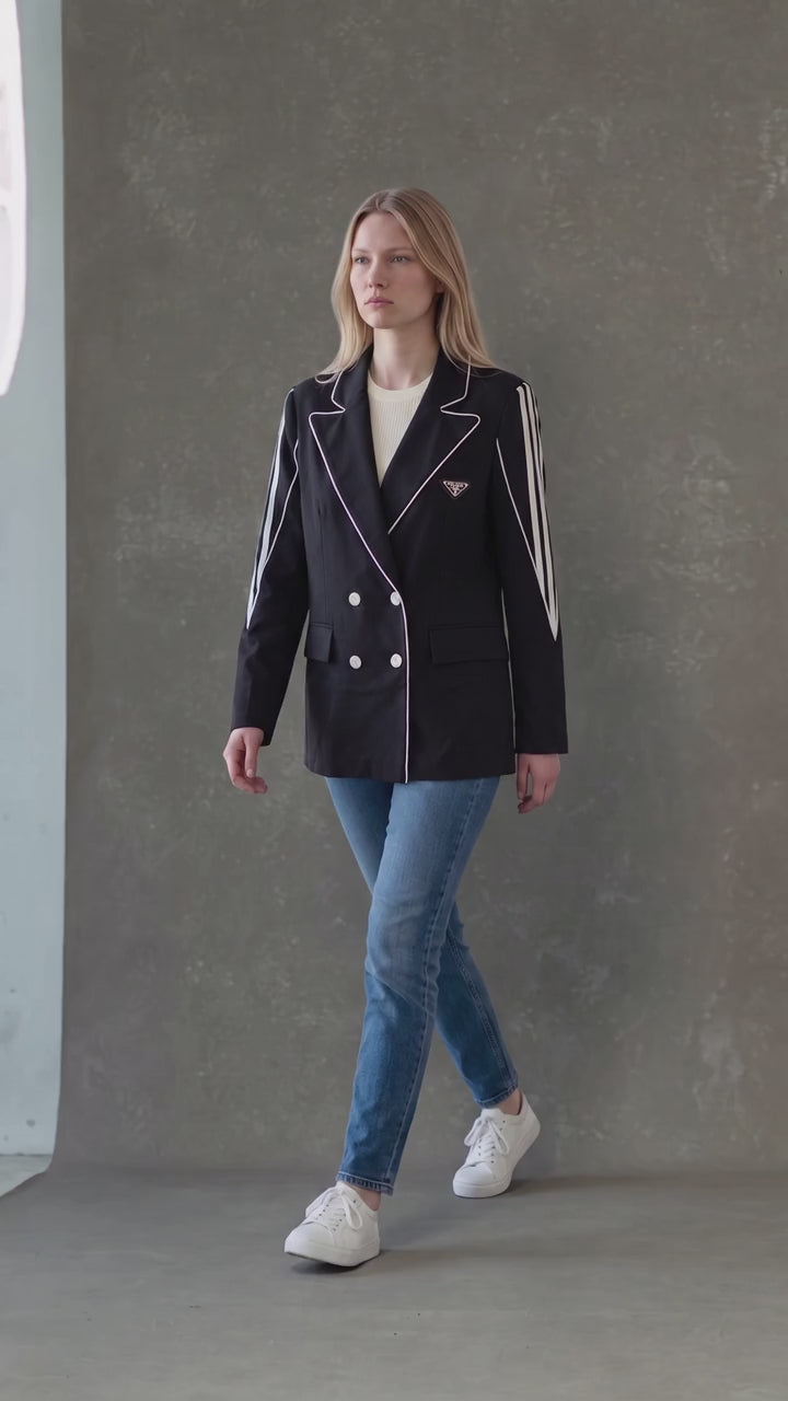 Black Contrast-Piping Double-Breasted Blazer - Above the Crowd Boutique