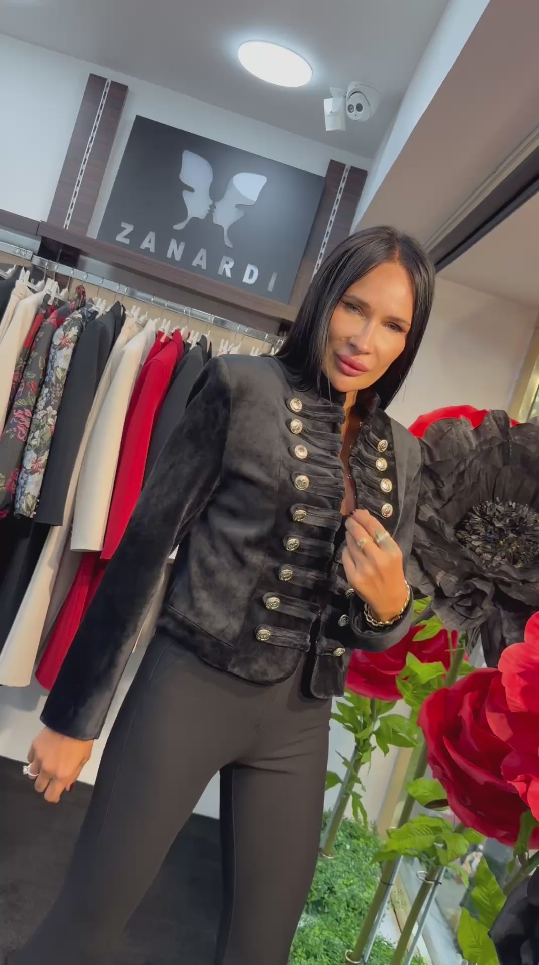 Black Velvet Military-Inspired Cropped Jacket with Gold Buttons - Above the Crowd Boutique