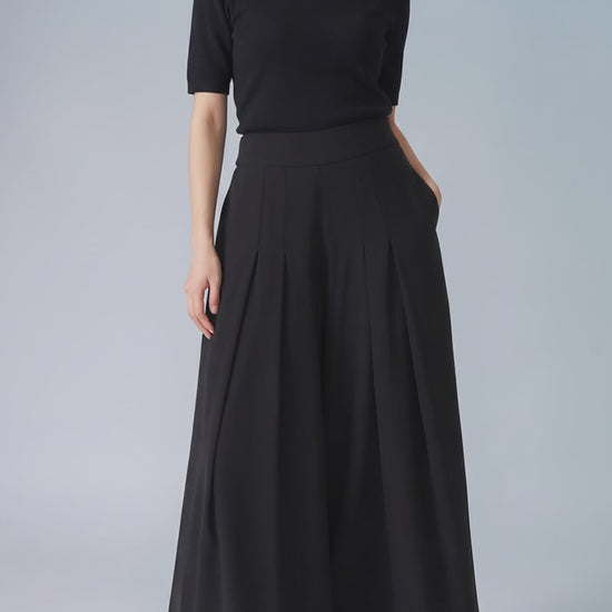 Black Pleated Chiffon Overlay Wide-Leg Pants - Above the Crowd Boutique