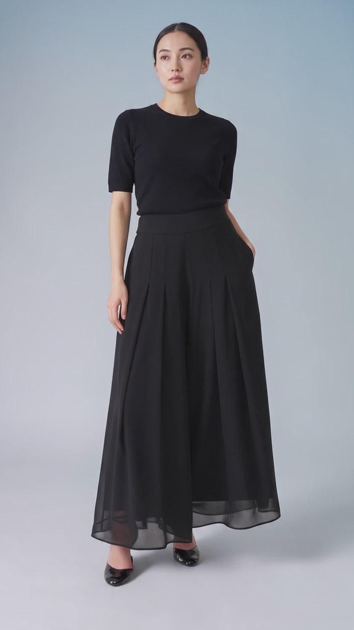 Black Pleated Chiffon Overlay Wide-Leg Pants - Above the Crowd Boutique