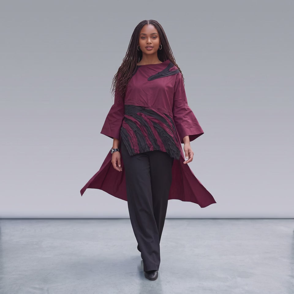 Burgundy and Black Textured High-Low Statement Tunic - Above the Crowd Boutique