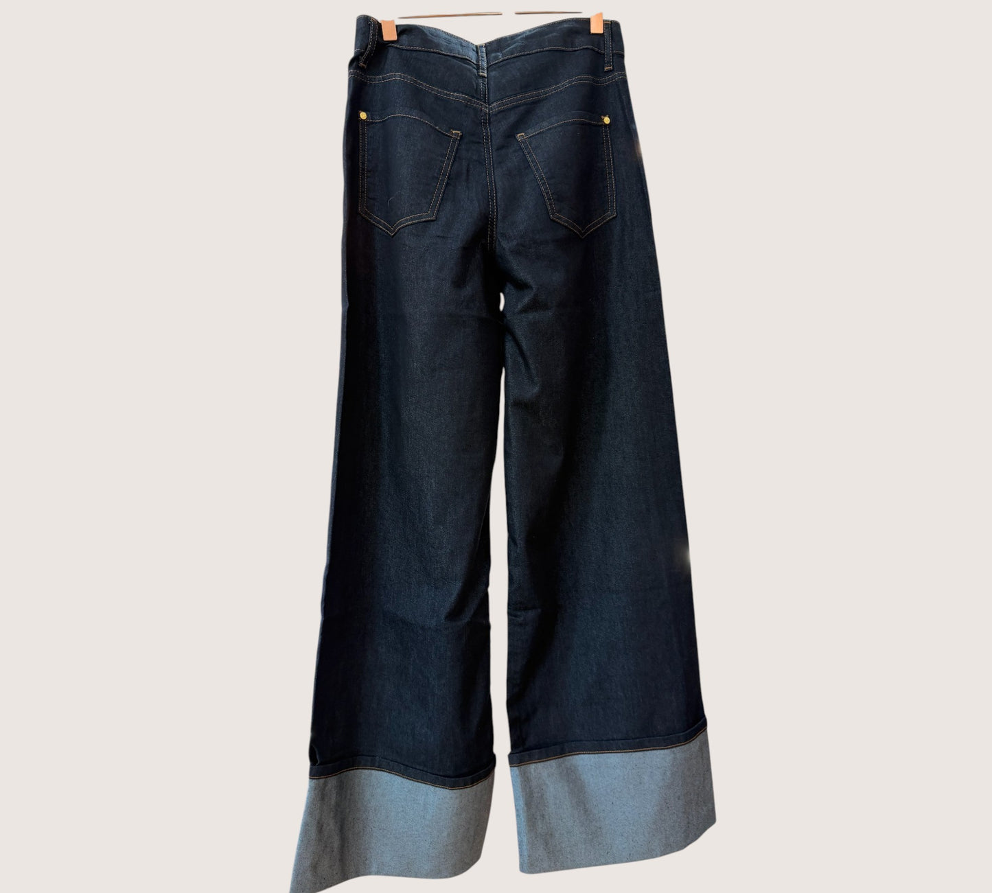 Women’s Dark Wash Wide-Leg Statement Jeans with Embroidered Cuff Detail - Above the Crowd Boutique