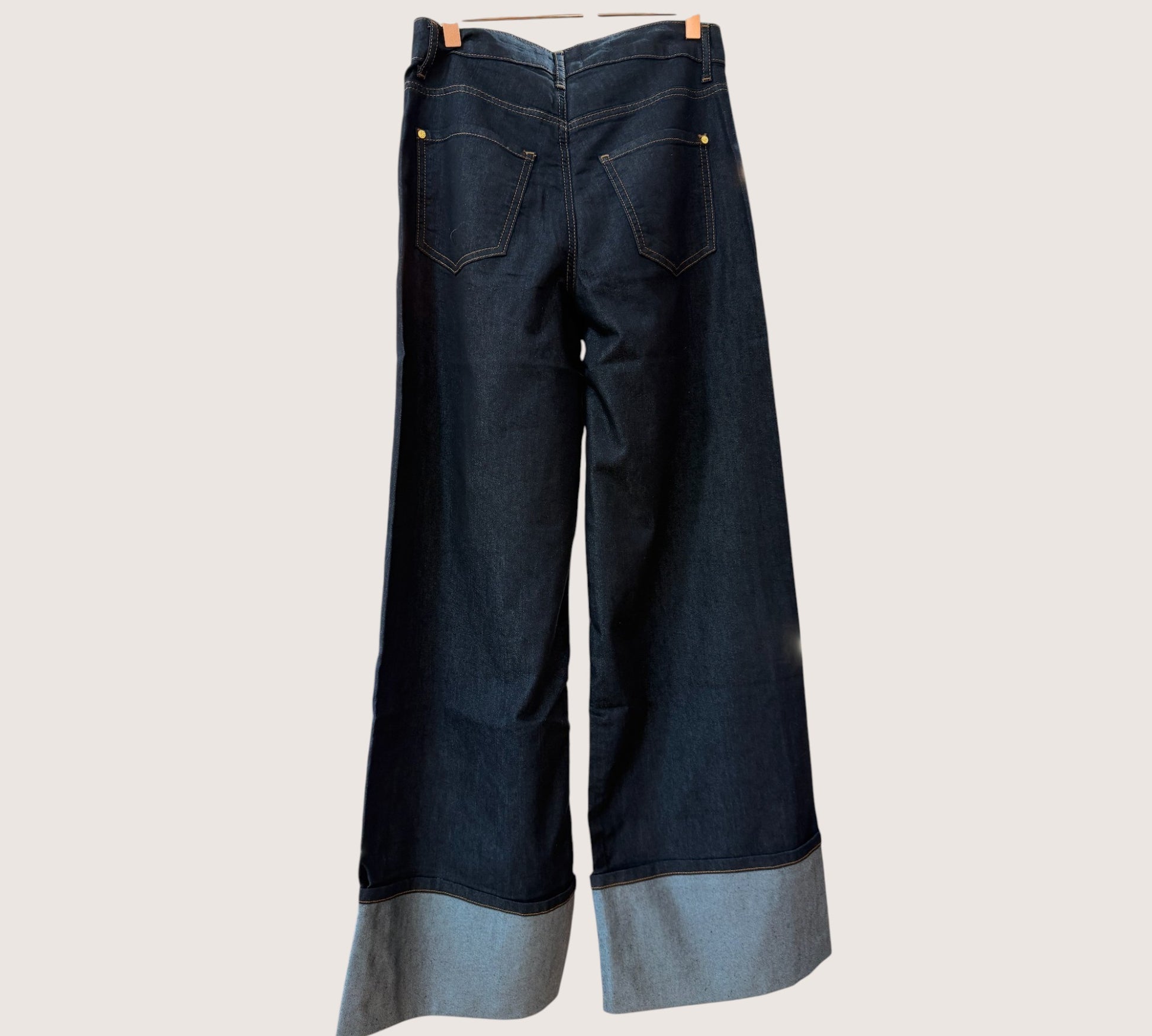 Women’s Dark Wash Wide-Leg Statement Jeans with Embroidered Cuff Detail - Above the Crowd Boutique