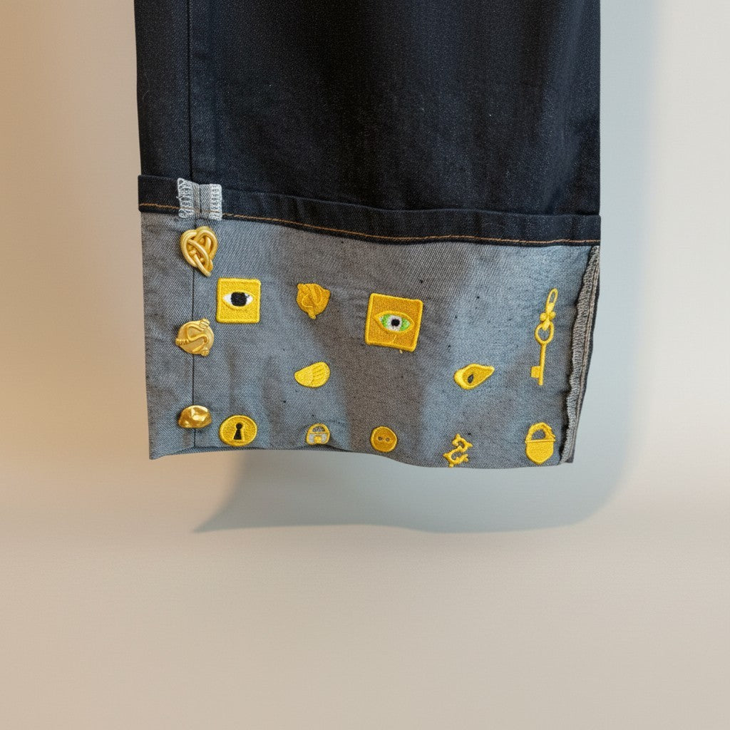 Women’s Dark Wash Wide-Leg Statement Jeans with Embroidered Cuff Detail - Above the Crowd Boutique