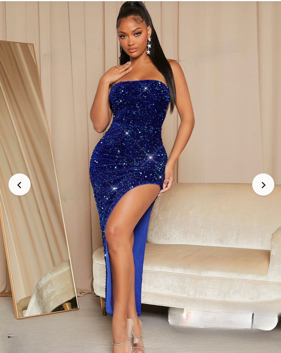 Split Thigh Sequin Blue Dress