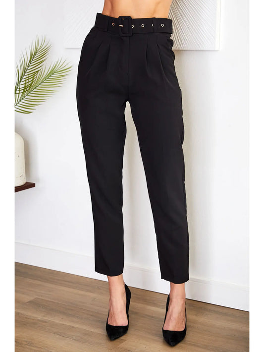 Venti6 Black Tapered Women Pants - Above The Crowd Boutique