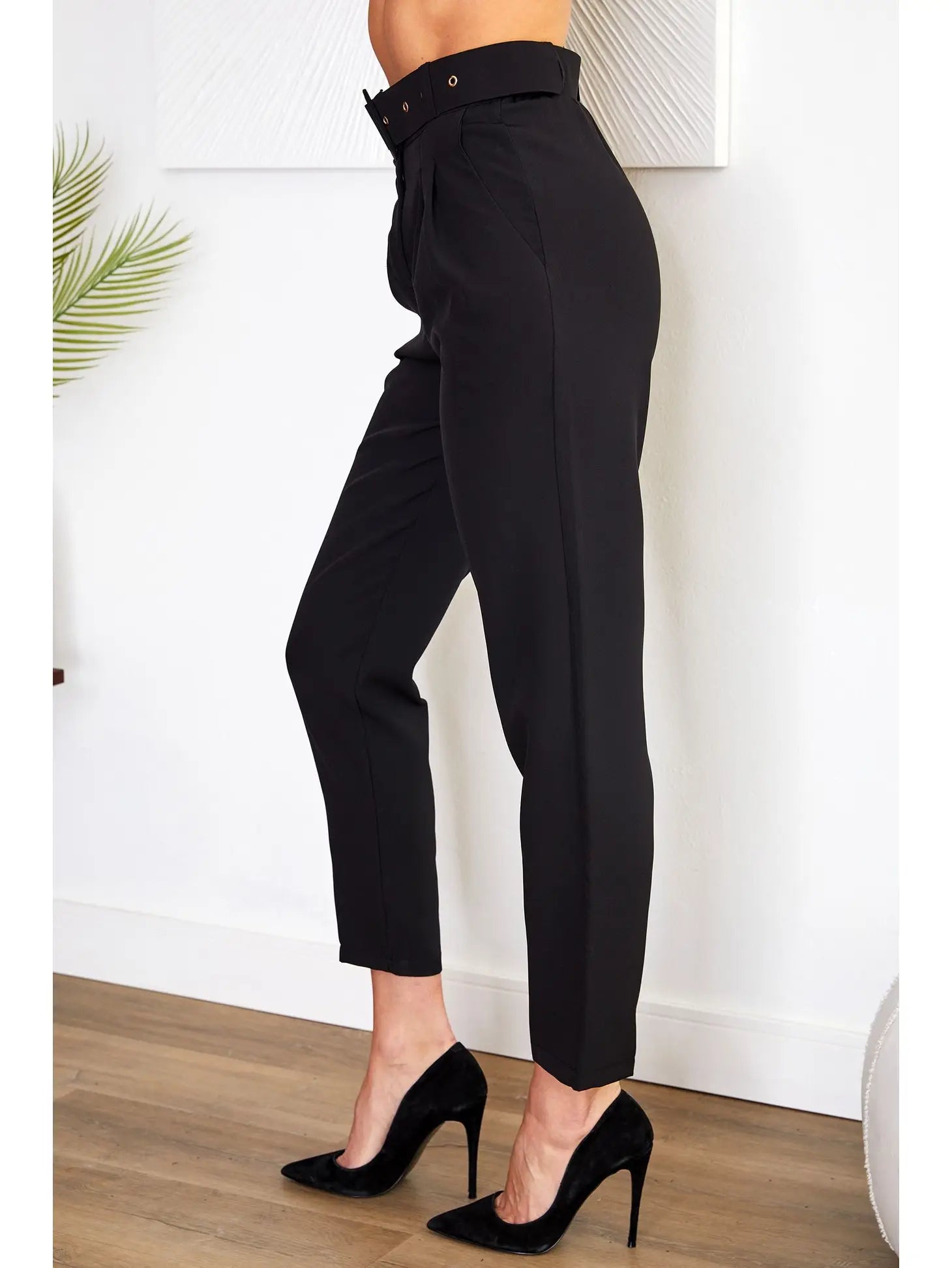 Venti6 Black Tapered Women Pants - Above The Crowd Boutique