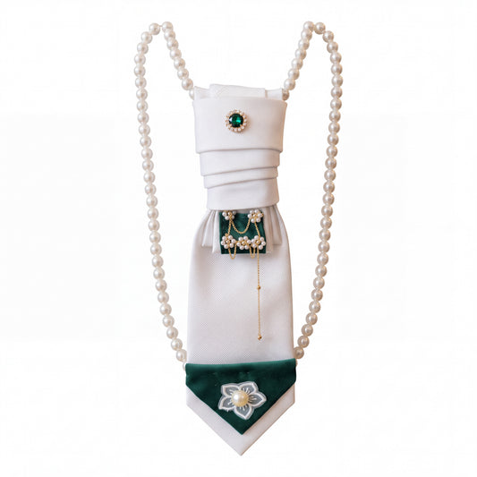 White And Emerald Pearl Statement Necktie Necklace - Above the Crowd Boutique