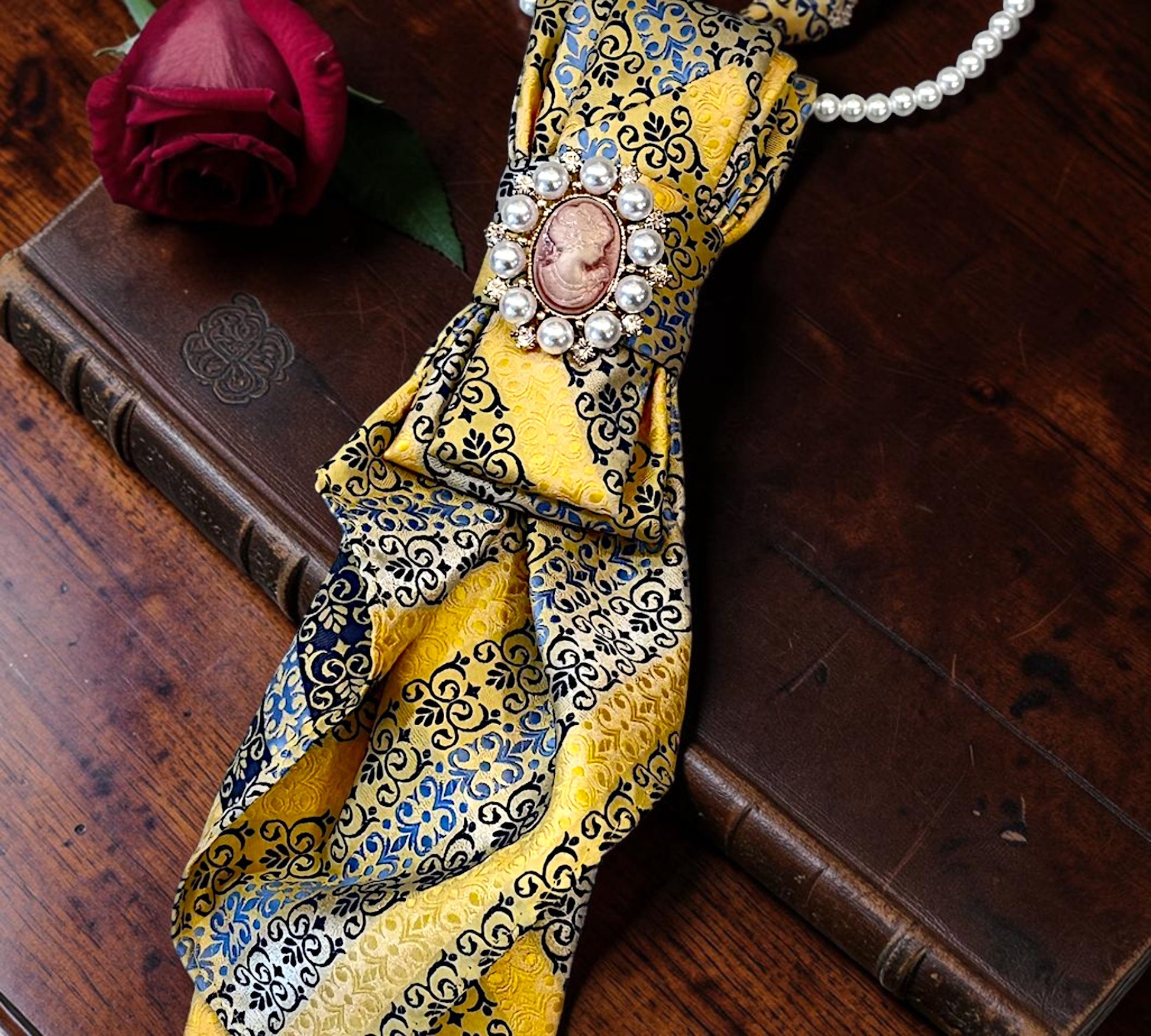 Vintage Cameo Statement Necktie for Women  Above the Crowd Boutique
