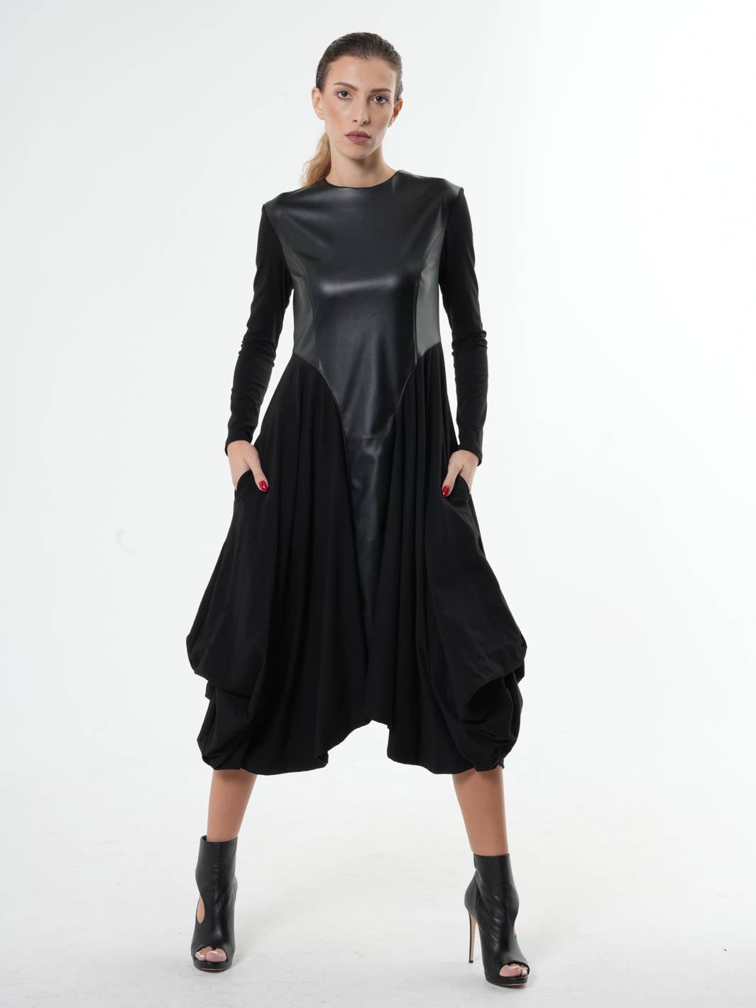 Metamorphoza Black Asymmetric Leather Dress Metamorphoza